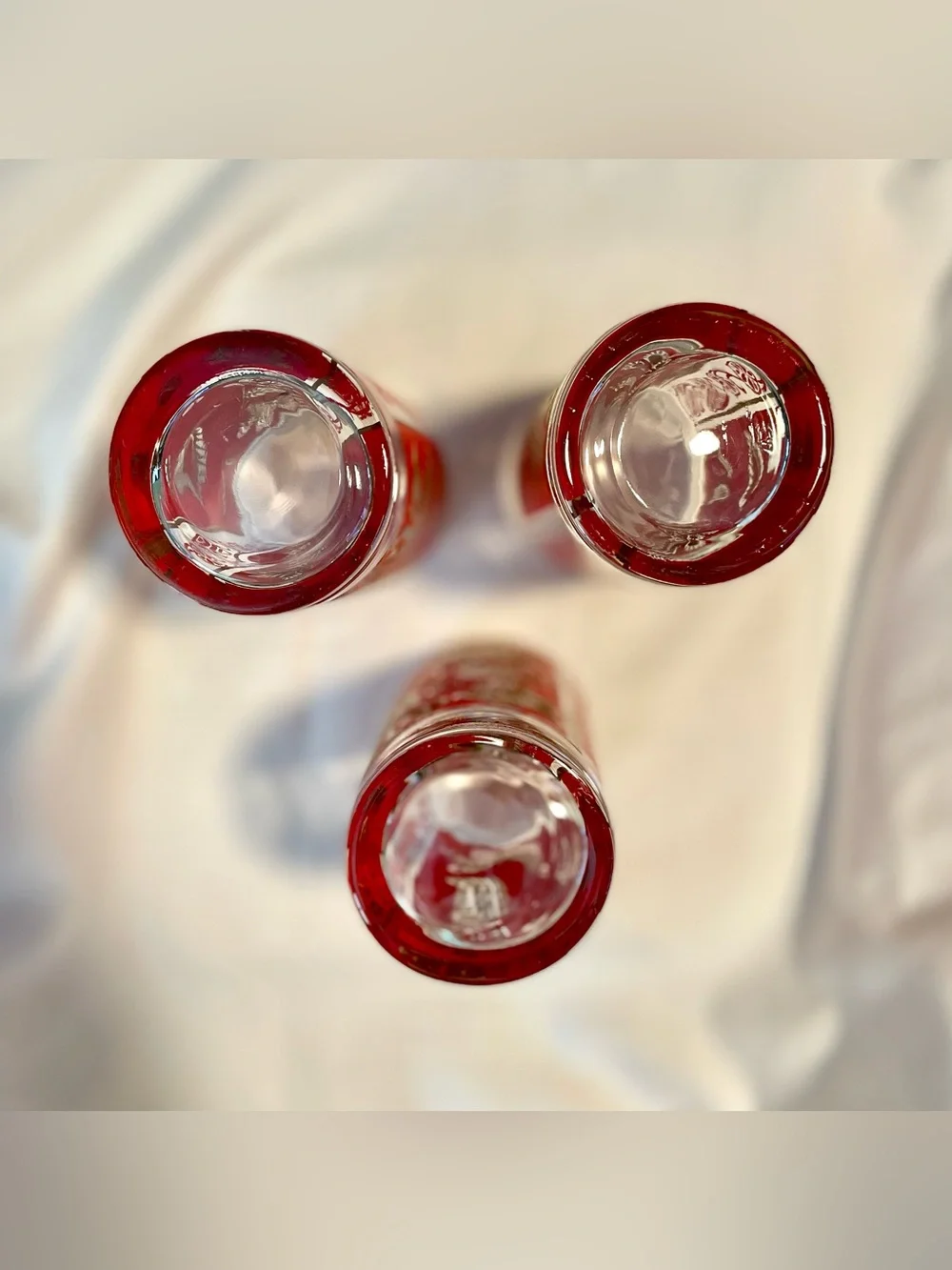 *VINTAGE* 3 MCM Libbey Gold/Red Tapestry Highball Glasses - Leaf/Floral Tumblers
